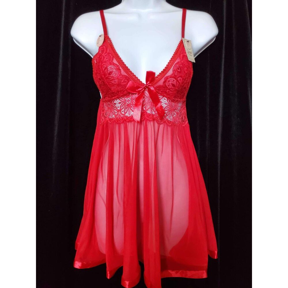 NWT Spree Cherry Lace Babydoll Sexy Lingerie, Size M - Style #22063